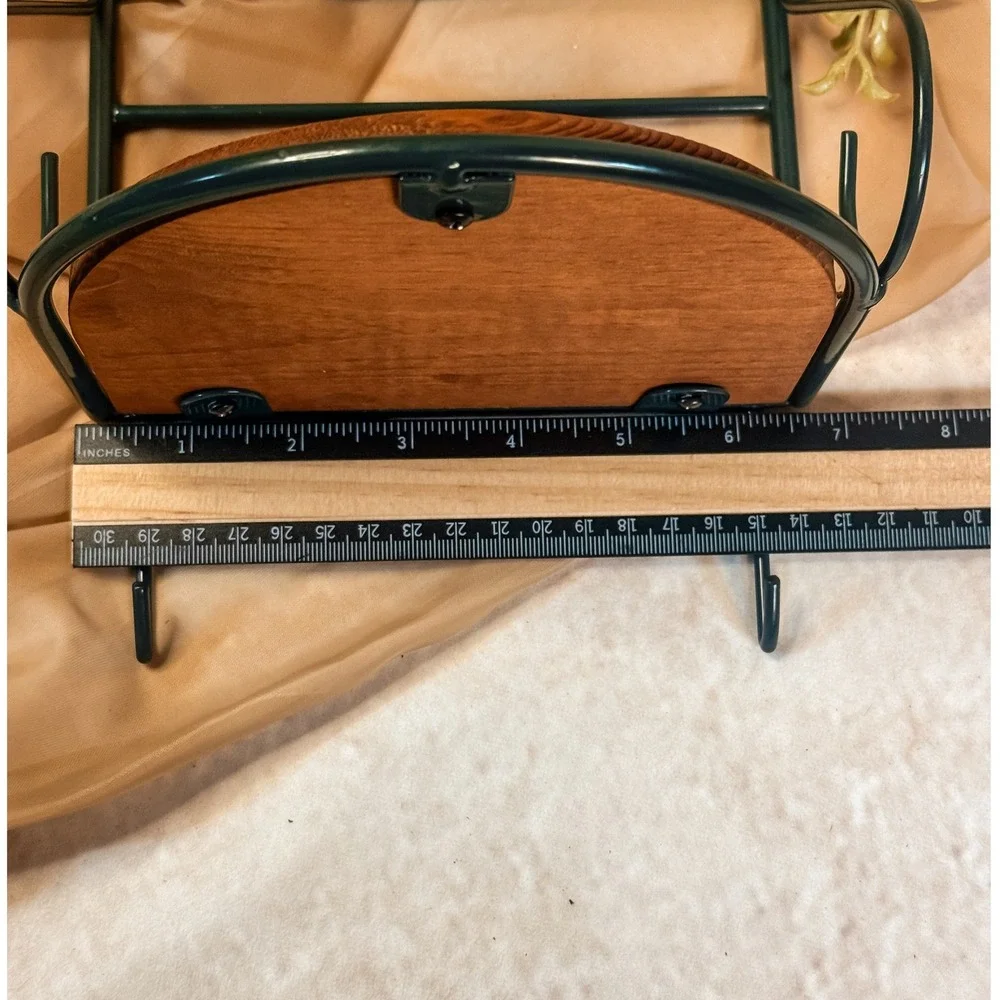 Green Metal Wall Hanging Shelf with Wooden Base
